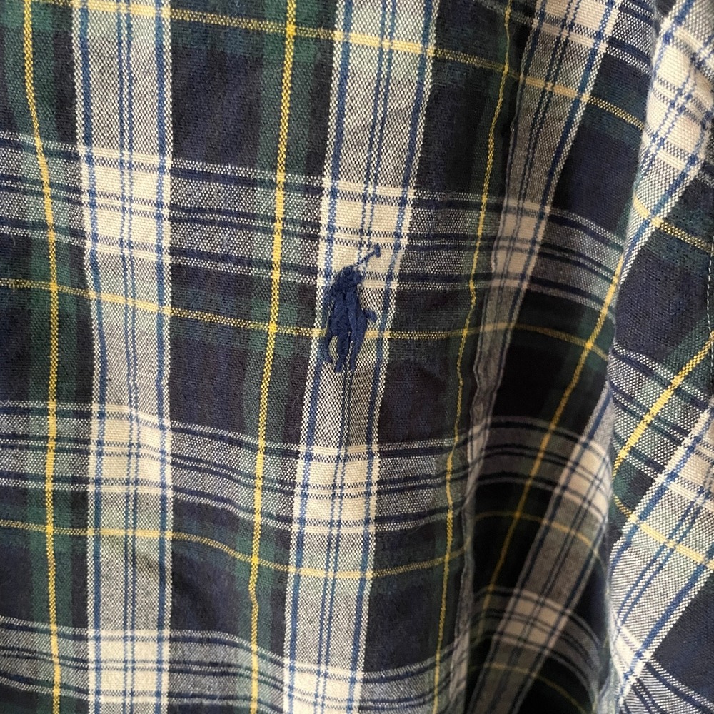 Polo Ralph Lauren Mens 2XB Big & Tall Plaid Button Down Shirt Navy Green Cotton - Picture 3 of 12